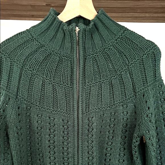 Talbots Dark Green Cable Knit Full Zip Cardigan Sz S - Picture 6 of 8